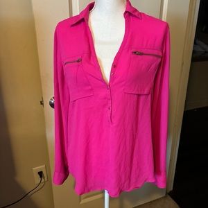 Express The Portofino Hot Pink Roll-Tab Button-Front Shirt Size M